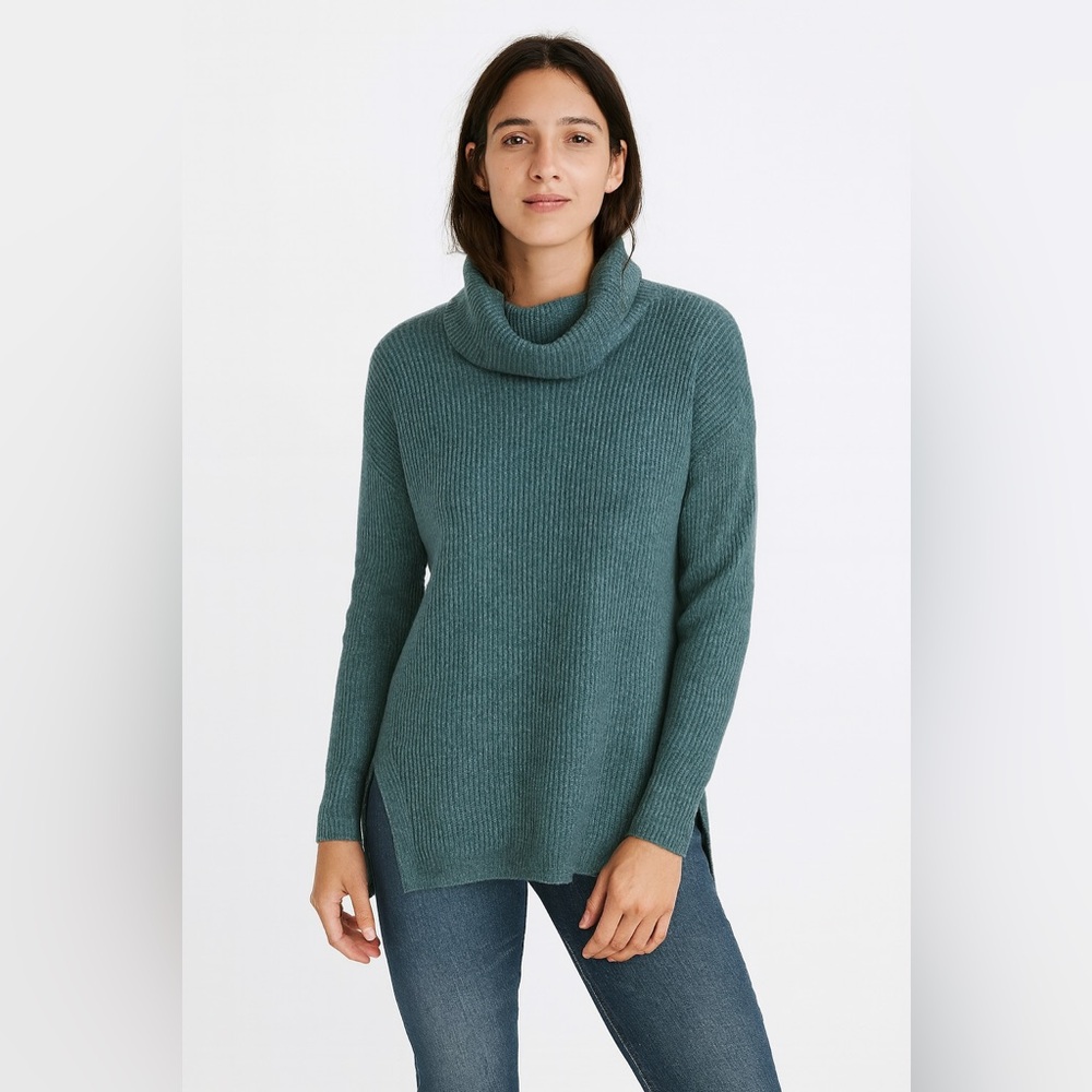 Madewell Aria High-Low Turtleneck Sweater Green Wool Alpaca Blend Size MEDIUM